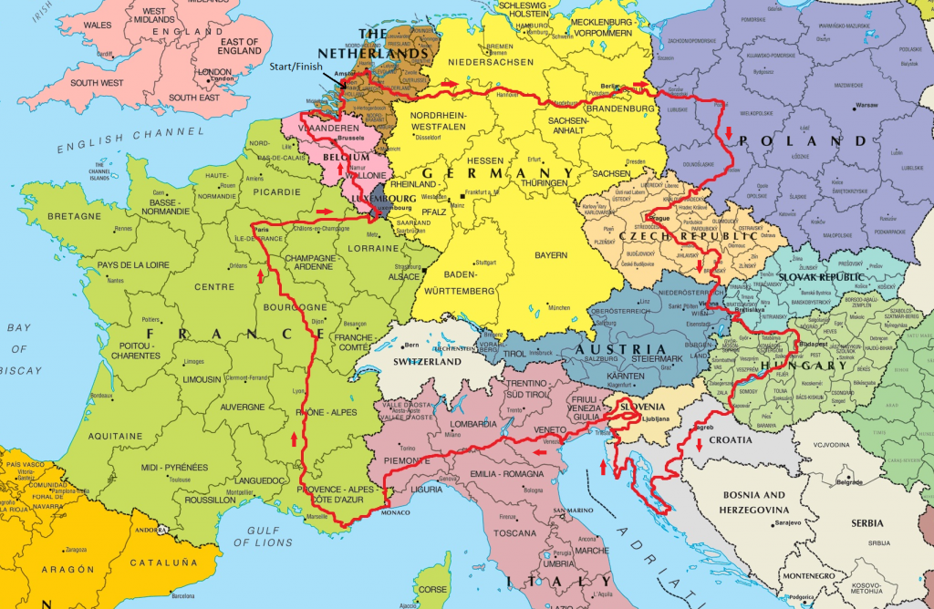 The 8000km route I took around Europe in 2012 