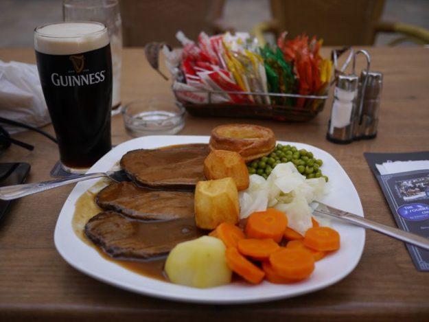 guiness and food in Gibraltar pub