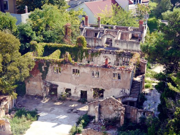 A destroyed building on the largely Croatian side of Mostar.