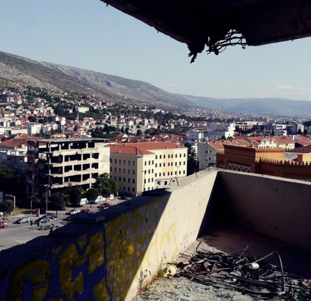 A sniper point up the old bank in Mostar.