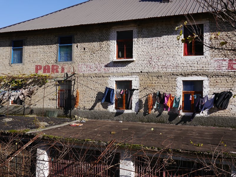 Clothes out to dry at some Albanian flats