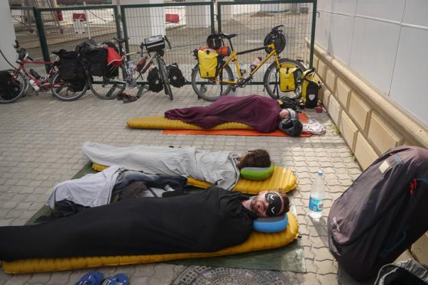 Sleeping outside at the port of Alat