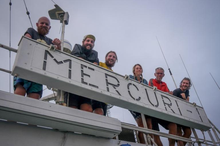 Cyclists on the Merkuri-1 cargo boat of the Capsian Sea Shipping Company