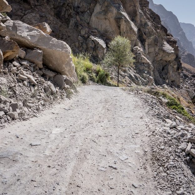 The road surface of the Pamir Highway (M41) in Tajikistan